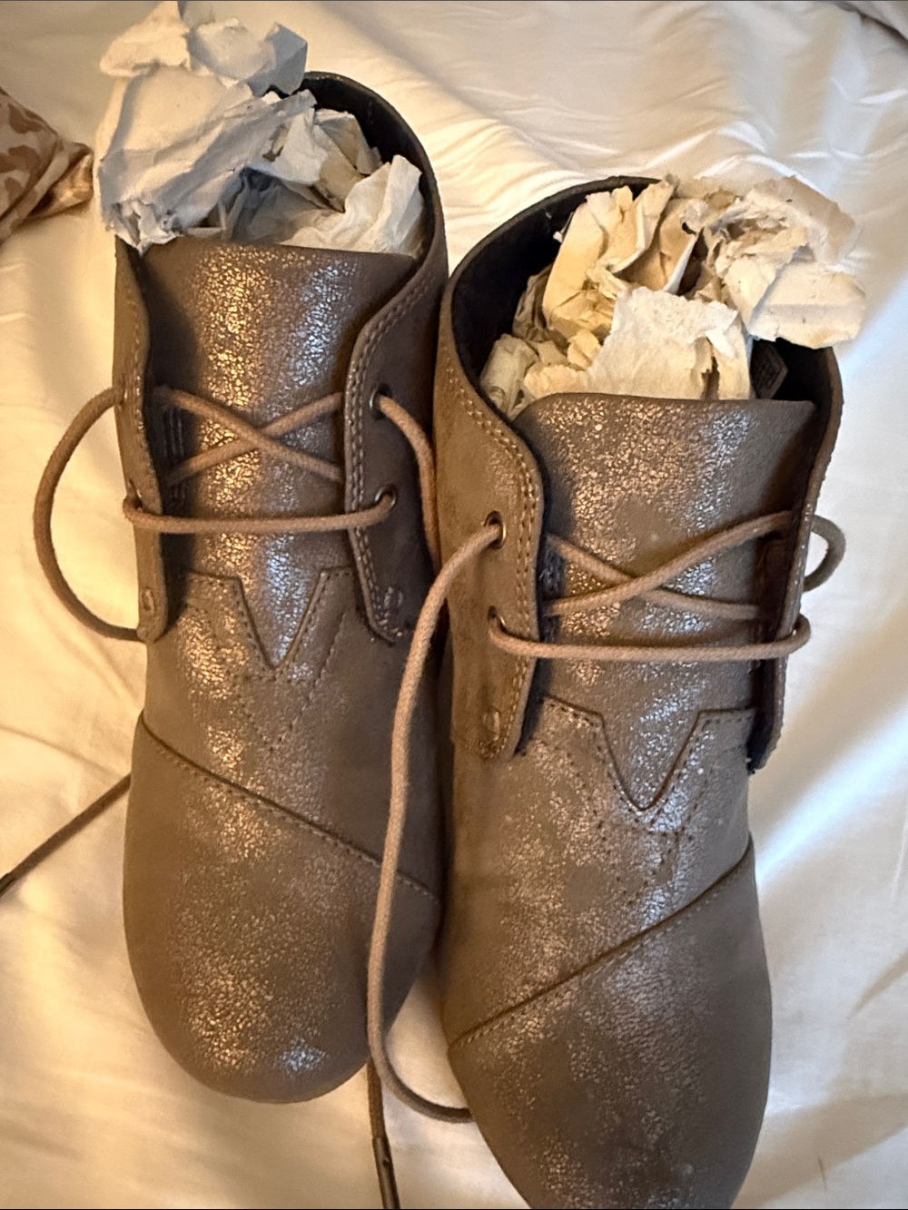 Toms Metallic Taupe Lace-Up Ankle Boots